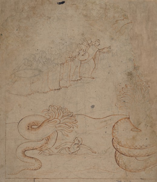 Krishna Subdues the Serpent Kaliya in the Yamuna River..., ca. 1780. Creator: Unknown.
