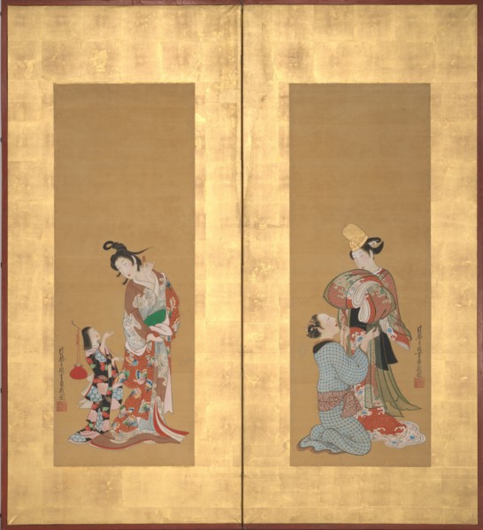 Shirabyoshi Dancer and Female Servant; Courtesan and Girl Attendant , mid-18th century. Creator: Tsukioka Masanobu.