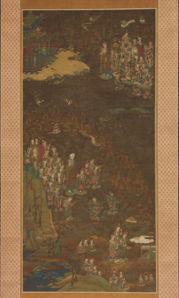 Descent and Return of Amida to Western Paradise with a Believer's Soul (Gosho mandara), c1300. Creator: Unknown.