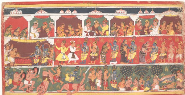Encounters in Mathura: Page from a Dispersed Bhagavata Purana..., ca. 1700. Creator: Unknown.