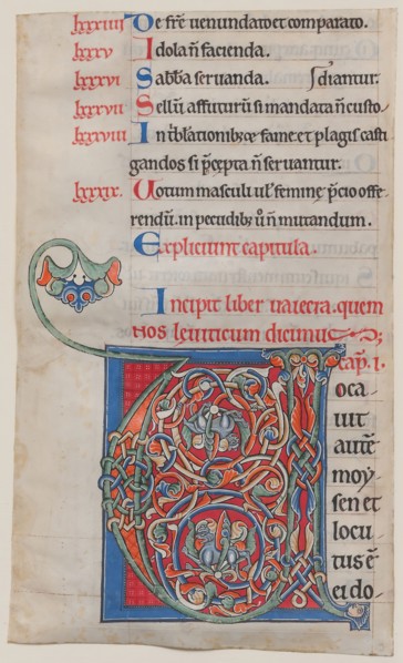 Manuscript Illumination with Initial V, from a Bible, ca. 1175-95. Creator: Unknown.