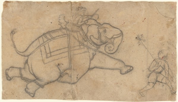 Running Elephant (recto); Practice Sheet of Elephant Sketches (verso), mid-18th century. Creator: Unknown.