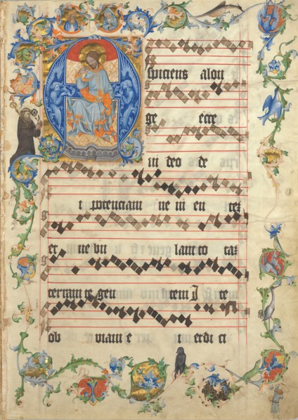 Bifolium with Christ in Majesty in an Initial A, from an Antiphonary, ca. 1405. Creator: Unknown.