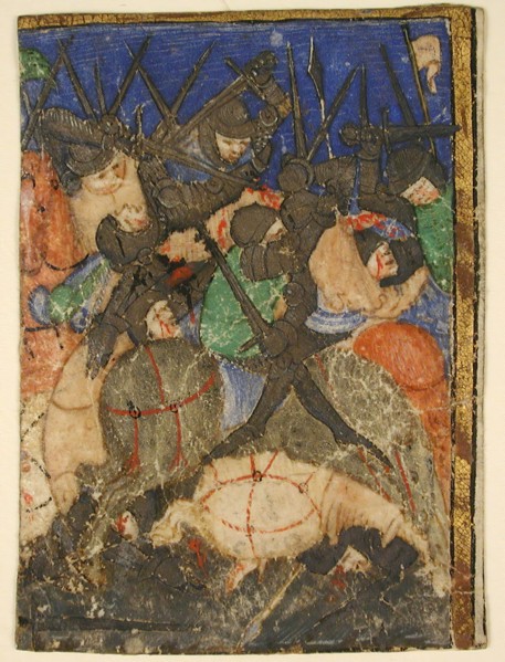 Manuscript Cutting Showing a Scene from Hebrew Scripture, Perhaps the Life of King David(?), c.1400. Creator: Unknown.