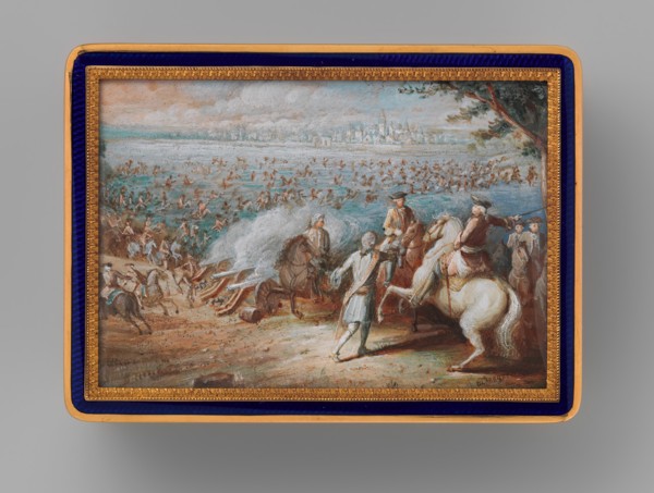 Snuffbox with four maritime scenes; Louis XIV crossing the Rhine in 1672, 1798-1838. Creator: Adrien Jean Maximilien Vachette.