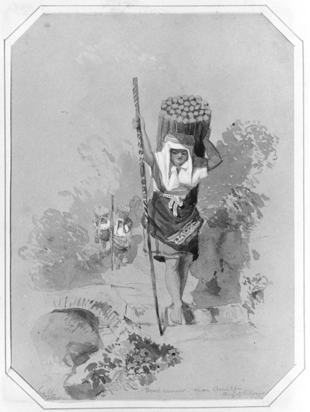 Wood Carrier, near Amalfi (from Cropsey Album), 1878. Creator: George Snell.