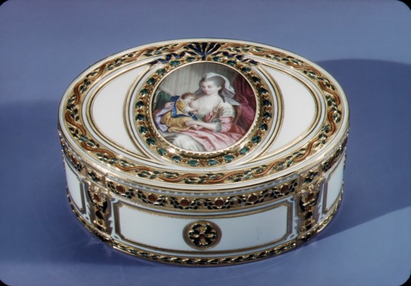 Snuffbox with miniature of a mother nursing a child, 1775-76. Creator: Joseph Etienne Blerzy.