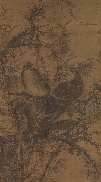 Two hawks in a thicket, mid- 15th century. Creator: Lin Liang.