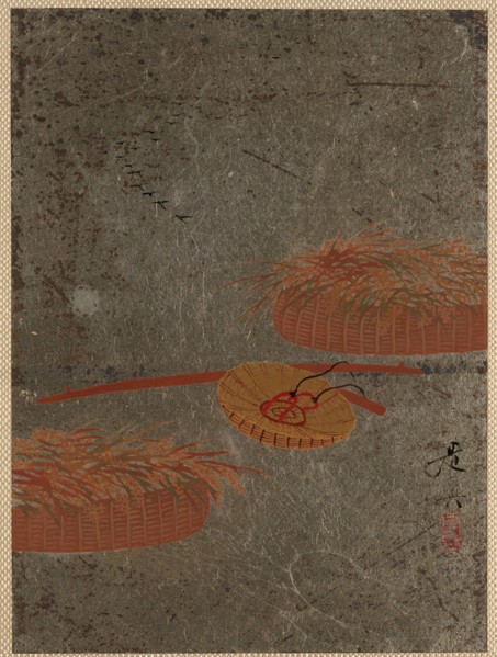 Flower Baskets and Farmer's Hat, ca. 1880s. Creator: Shibata Zeshin.