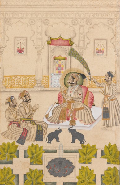 Maharana Amar Singh II Is Shown Two Silver Elephants, ca. 1705. Creator: Stipple Master.