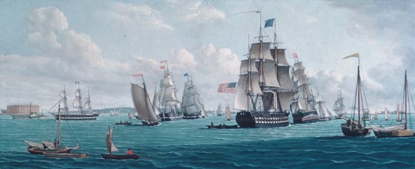 The U. S. Ship Franklin, with a View of the Bay of New York, 1820s or 1830s. Creator: Thomas Thompson.