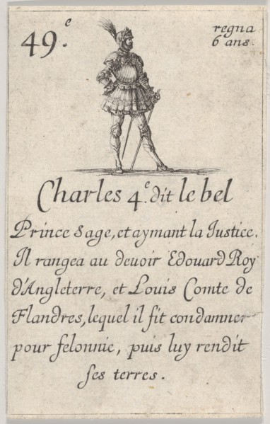 Charles 4.e- dit le bel / Prince sage..., from 'Game of the Kings of France'
