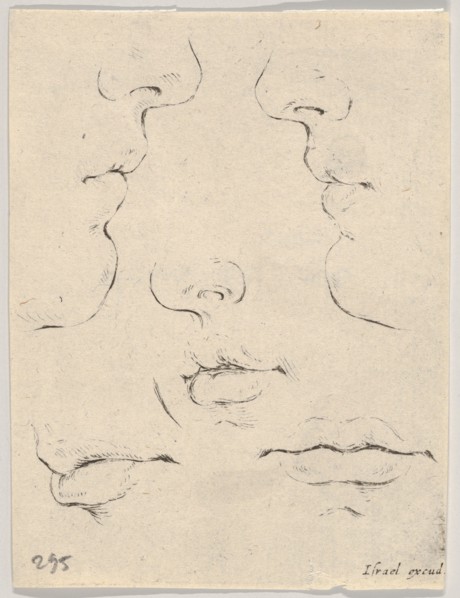 Plate 4: two profiles and three mouths, from 'The Book for Learning to Draw'