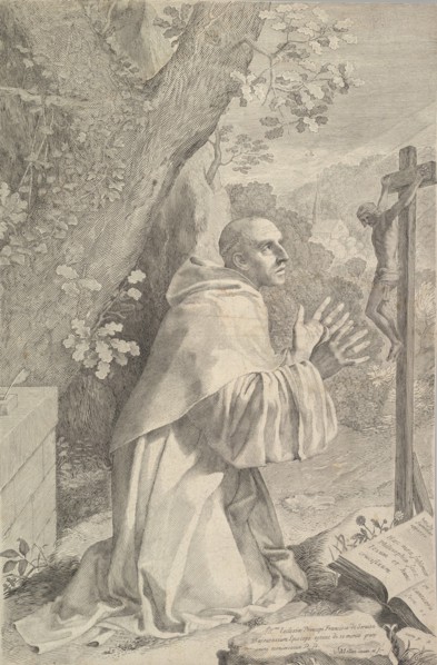 St. Bernard Kneeling Before a Crucifix, ca. 1655. Creator: Claude Mellan.