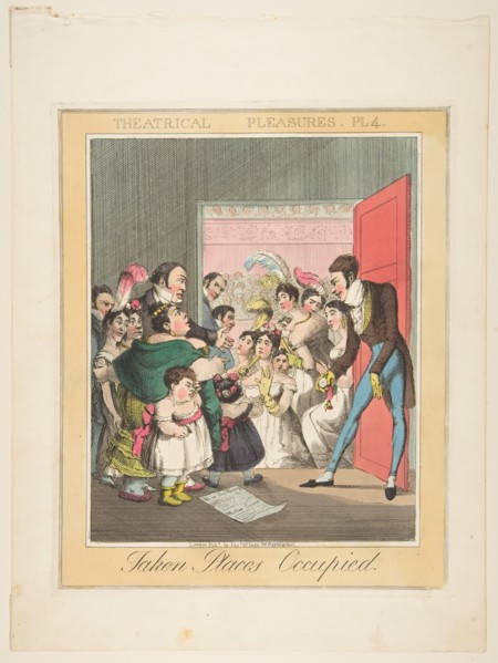 Theatrical Pleasures, Plate 4: Taken Places Occupied, ca. 1835. Creator: Theodore Lane.
