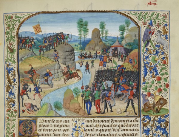 Anglo-Scottish War: the English crossing the Tyne, ca 1470-1475. Creator: Liédet, Loyset