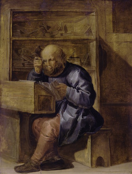 The proofreader Cornelis Kiel at work, First Half of 17th cen.. Creator: Venne, Adriaen Pietersz. van de