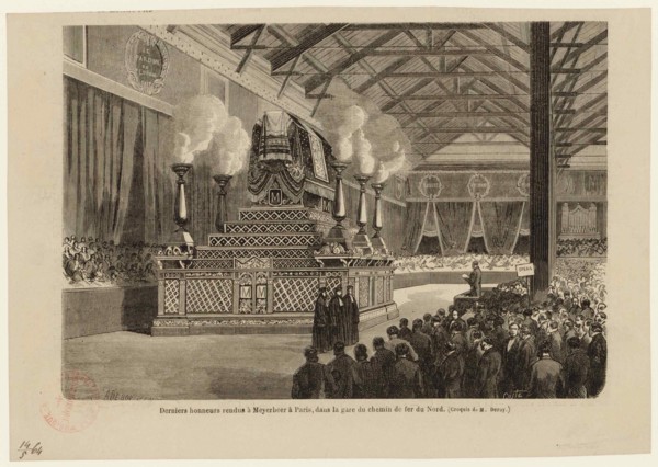 Last honors to Giacomo Meyerbeer in Paris, at the Northern Railway Station on May 6, 1864, ca 1864. Creator: Deroy, Auguste-Victor