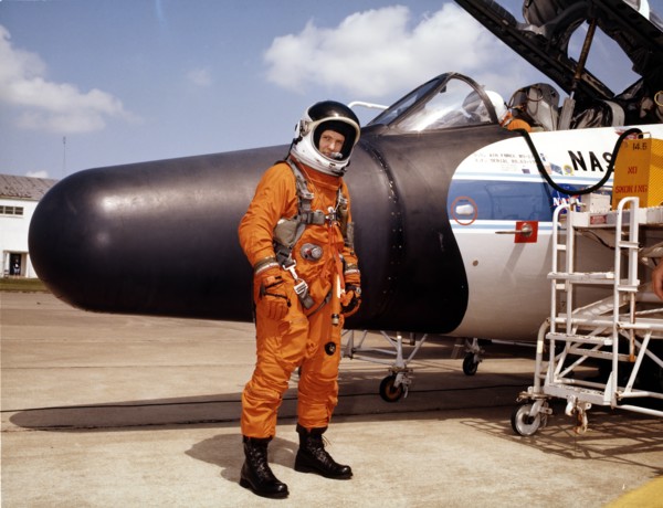 NASA astronaut with experimental airplane, 1979. Creator: NASA.