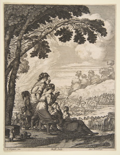 Illustration from "L'Ariane" by Desmarets de Saint-Sorlin; Palamede on Horseback Confronts..., 1639. Creator: Abraham Bosse.