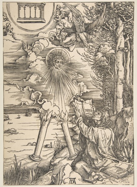 Saint John Swallowing the Book, from The Apocalypse, Latin Edition, 1511, 1511. Creator: Albrecht Durer.