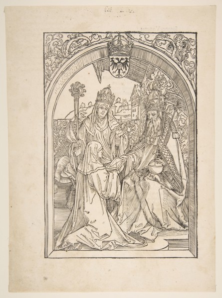 Rosvitha Presenting the Comedies to the Emperor Otto I. illustration from the Opera Hrosvi....n.d. Creator: Albrecht Durer.