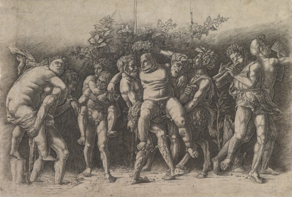 Bacchanal with Silenus; a frieze composition with ten figures around Silenus who is..., early 1470s. Creator: Andrea Mantegna.