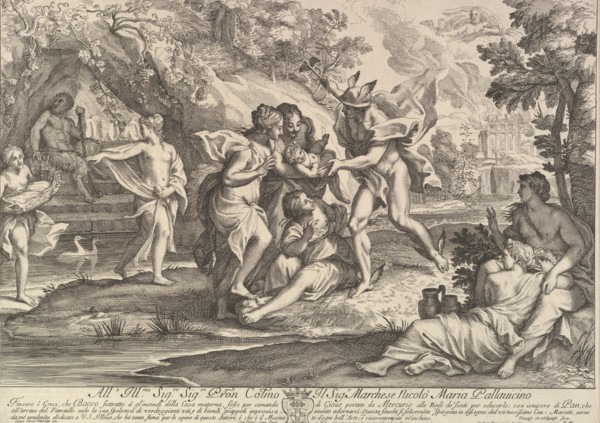 Bacchus as a child given by Mercury to the care of the Nymphs. Creator: Andrea Procaccini.