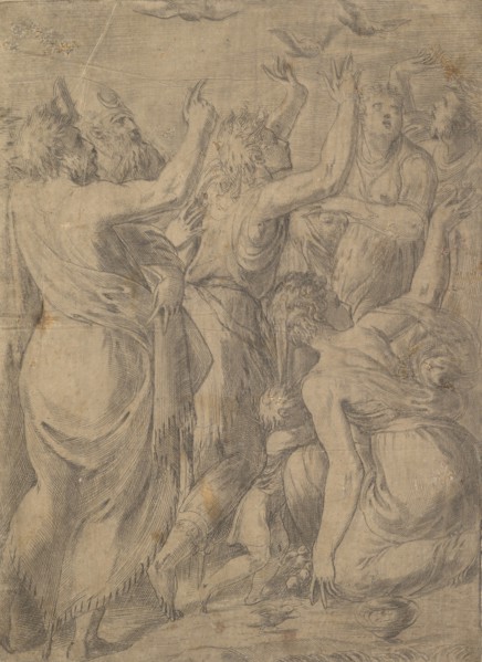 Moses showing the quails to the Israelites