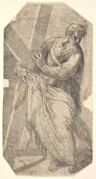 Saint Andrew holding a large cross, from 'Christ and the Apostles', ca. 1548-50. Creator: Andrea Schiavone.