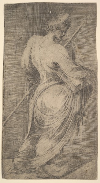 Saint James Major holding a staff and a book facing right, from 'Christ and the Apo..., ca. 1548-50. Creator: Andrea Schiavone.