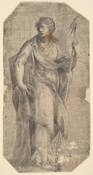 Saint Matthew holding a staff and a book, turning to the left, ca. 1540-50. Creator: Andrea Schiavone.