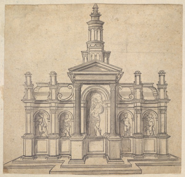 Architecturally-Shaped Tabernacle with a Saint and Four Putti, ca. 1530-49. Creator: Unknown.