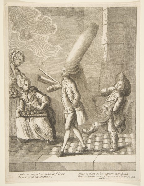 A voir det élégant et sa haute frisure, On le croiroit un Senateur, Mais ce n'est qu'un..., 1720-75. Creator: Unknown.