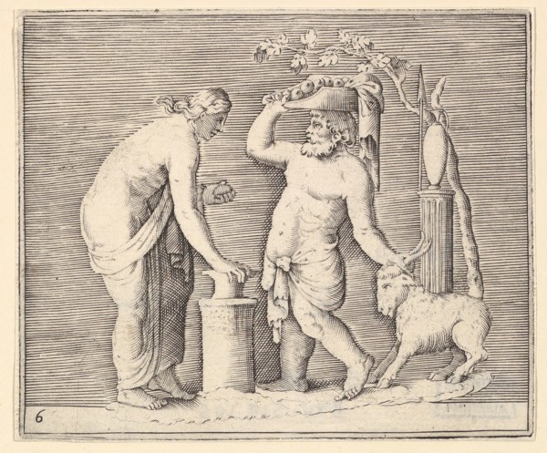 Man and Woman Sacrificing a Goat, published ca. 1599-1622. Creator: Unknown.