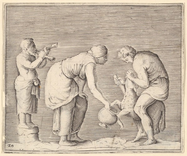 A Woman Collecting Blood from a Sheep, published ca. 1599-1622. Creator: Unknown.