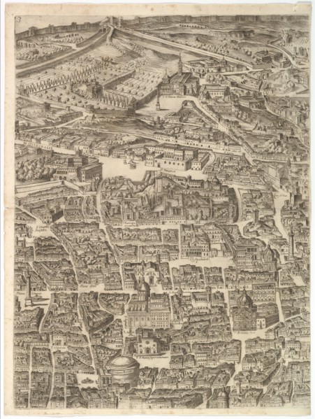 Plan of the City of Rome. Part 3 with the Santa Maria Maggiore, the Pantheon and Trajan's ..., 1645. Creator: Antonio Tempesta.