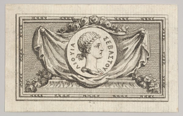 Medal with Portrait of Livy in the 5th Book, from Tibère ou les six premiers ..., published in 1768. Creator: Augustin de Saint-Aubin.