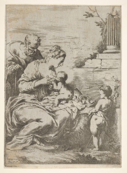 The Holy Family with the infant St John the Baptist at right, 1650-57. Creator: Bartolomeo Biscaino.