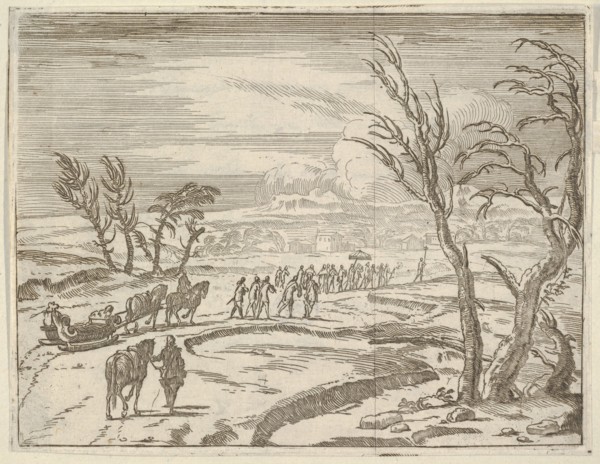 Francesco I d'Este, Despite his Discomfort, Displays his Piety While Traveling in the Snow..., 1659. Creator: Bartolomeo Fenice.