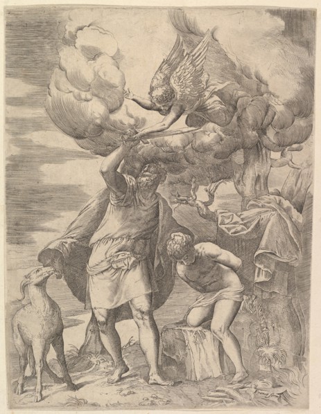 The Angel Staying the Arm of Abraham, After 1552. Creator: Battista Franco Veneziano.