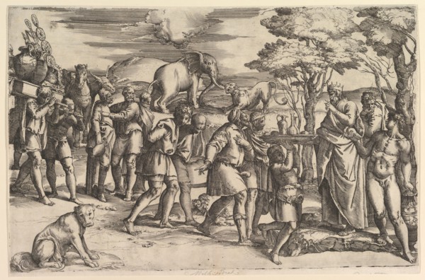 Melchizadek Offering Bread and Wine to Abraham, ca. 1547. Creator: Battista Franco Veneziano.