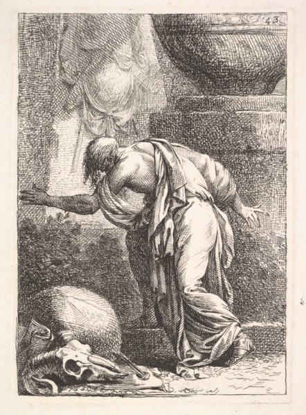 A young man, seen from behind and ascending a step towards the left, a cloak draped over h..., 1766. Creator: Bossi.