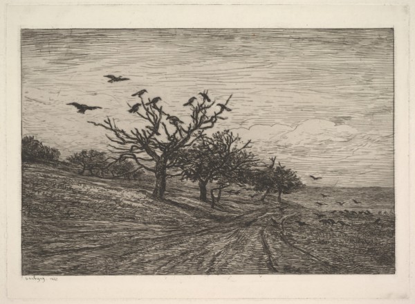 Tree Filled with Crows, 1867. Creator: Charles Francois Daubigny.