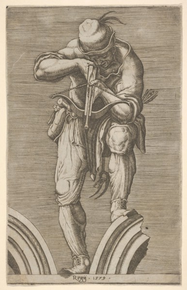 A Man Shooting a Crossbow, 1579. Creator: Cherubino Alberti.