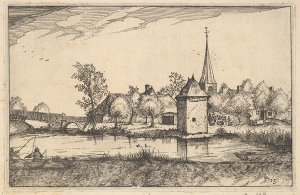 Pond and a Village, plate 15 from Regiunculae et Villae Aliquot Ducatus Brabantiae, ca. 1610. Creator: Claes Jansz Visscher.