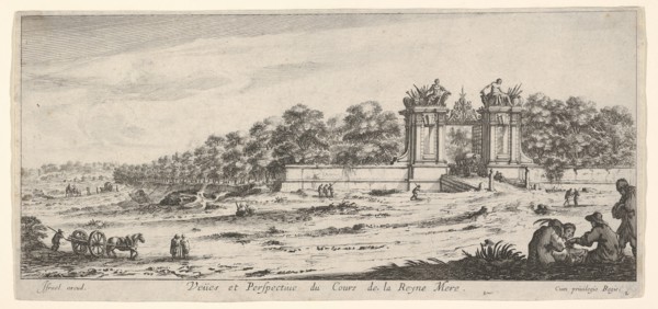 View of the gate of the residence of the Queen Mother, from the series 'Views and new ..., ca. 1644. Creator: Claude Goyrand.