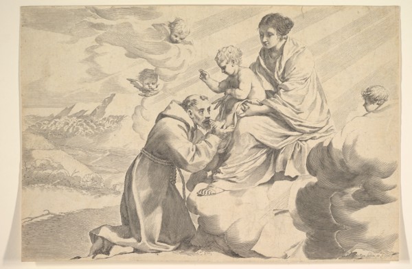 St. Francis of Assisi Adoring the Christ Child on the Virgin's Lap. Creator: Claude Mellan.