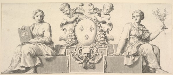 The Arms of France Accompanied by Personifications of Law and Good Faith, 1664. Creator: Claude Mellan.