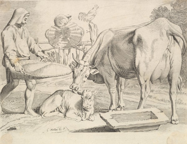 Country Scene with a Peasant, Cow and Calf. Creator: Claude Mellan.